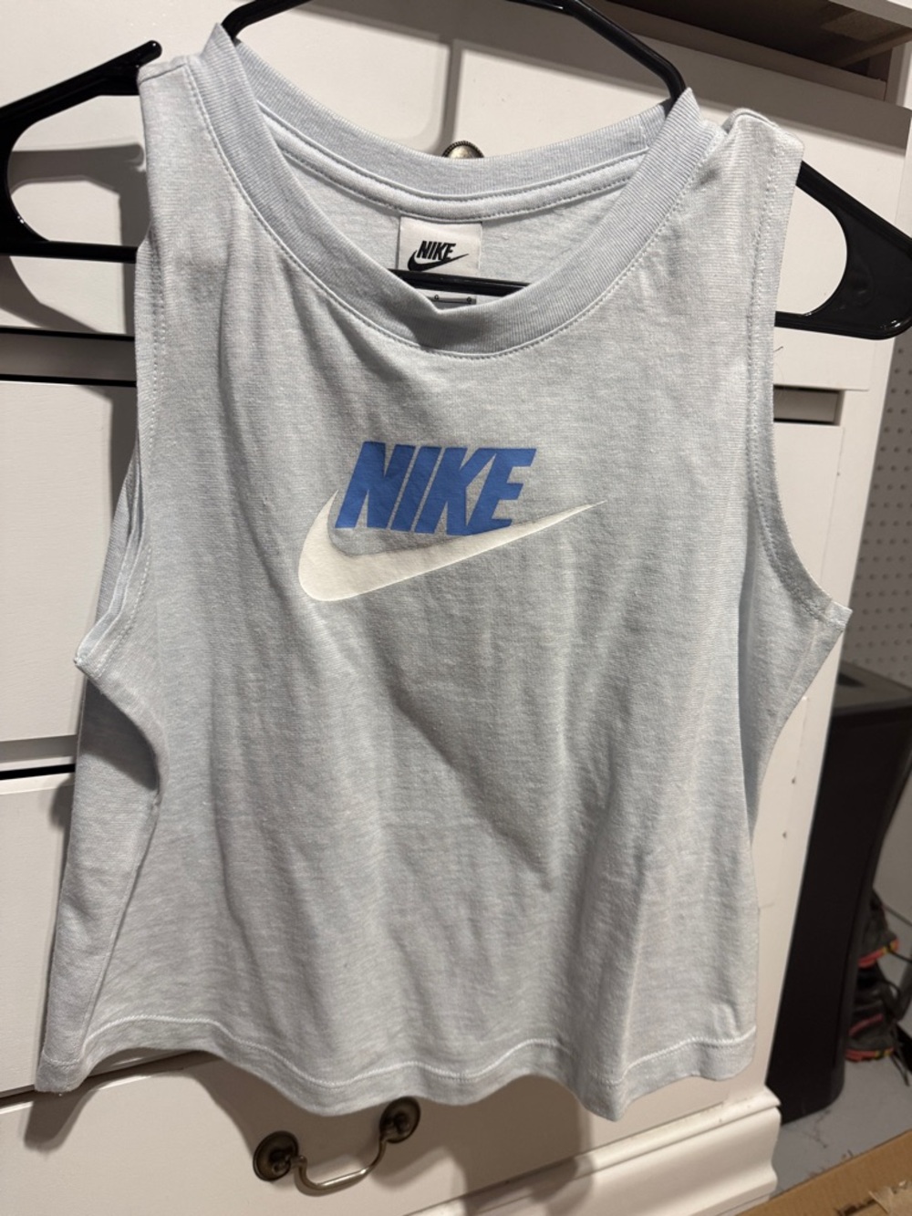 Nike Girls Pale Blue Tank with Blue Logo and White Swoosh